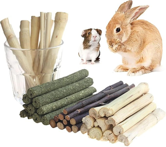 300g Guinea Pig & Rabbit Chew Toys with Apple & Timothy Sticks - Prevent Overgrown Teeth with Sweet Bamboo Treats - Ideal Rabbit Treats Included!-PurrikoPets