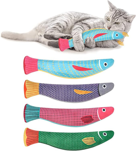 4Pcs Catnip Toy, Plush Cat Toys with Jingly Bell, Bite Resistant Chew Toys, Catnip Filled Cartoon Cat Teething Chew Toy for All Cats-PurrikoPets