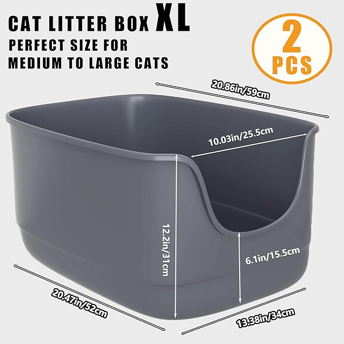 Gefryco Jumbo Cat Litter Box with High Sides, Extra Large for Muti Cats Open Big Cat Litter Box Anti-Splashing, High Wall Litter Tray for Indoor Medium and Large Cats(2Pack)-PurrikoPets