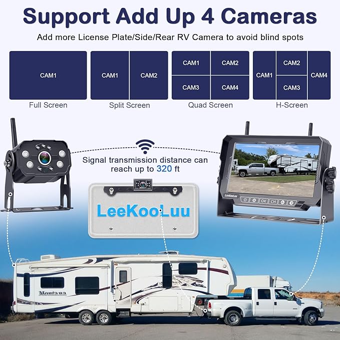 Dual RV Backup Cameras Wireless - Ease Install Plug-Play Recording HD 1080P 7'' Touch Key Monitor Trailer Truck Rear View Cam Night Vision Signal No-Delay 4 Channels for Furrion Pre-Wired Mount-PurrikoPets