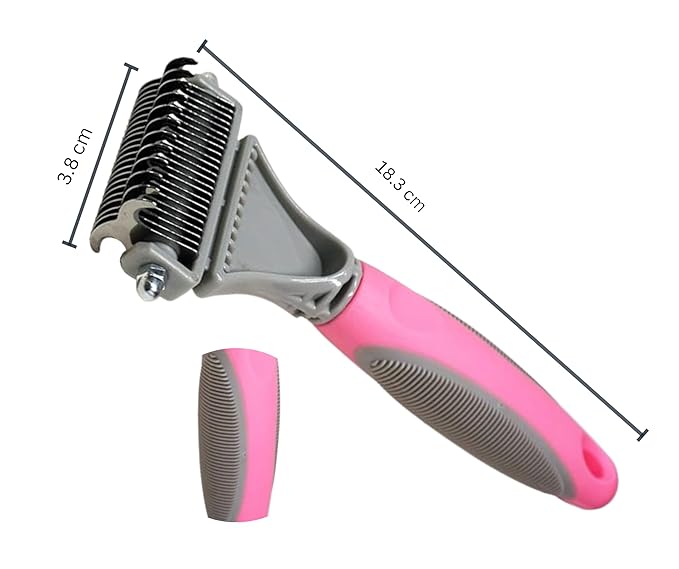 3-in 1 Dog & Cat Grooming Supplies- Self-cleaning Slicker Brush, Deshedding Rake Comb, And Finger Toothbrush For Dogs & Cats | Perfect For Pet Grooming Kit, Dematting And Dental Tool (pink)-PurrikoPets
