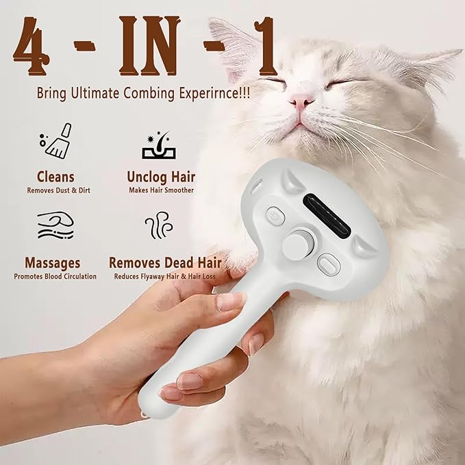 4 in 1 Cat Steam Brush, Self Cleaning Steamy Pet Brush, Anti Static Pet Spray Hair Removal Comb for Removes Loose Hair and Reduces Shedding-PurrikoPets