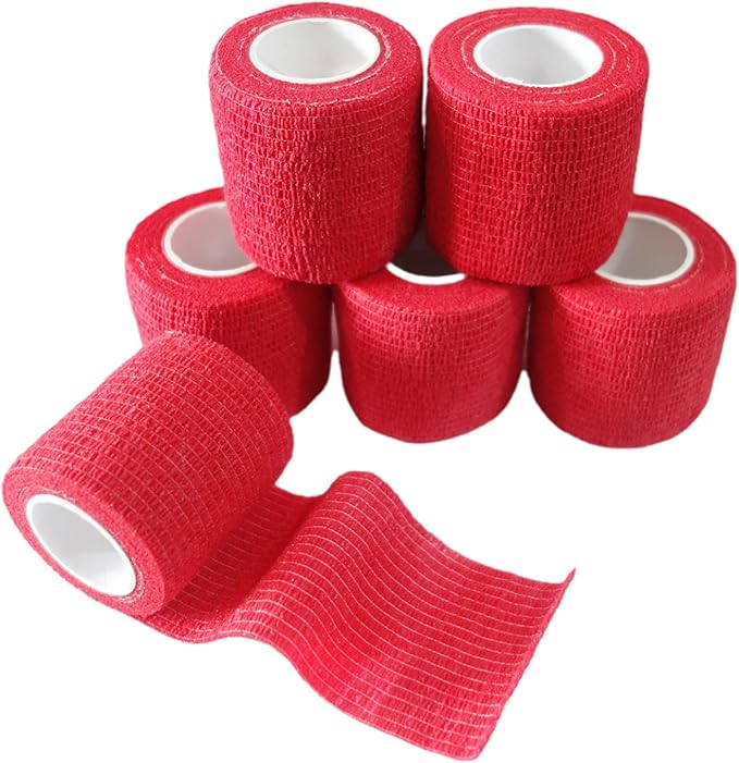 6 Pack 2" x 5 Yards Self Adhesive Bandage Wrap Breathable Cohesive Vet Wrap for Pets, Elastic Self-Adherent Tape for Sports, Wrist, Ankle (Red)-PurrikoPets
