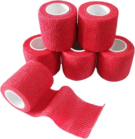 6 Pack 2" x 5 Yards Self Adhesive Bandage Wrap Breathable Cohesive Vet Wrap for Pets, Elastic Self-Adherent Tape for Sports, Wrist, Ankle (Red)-PurrikoPets