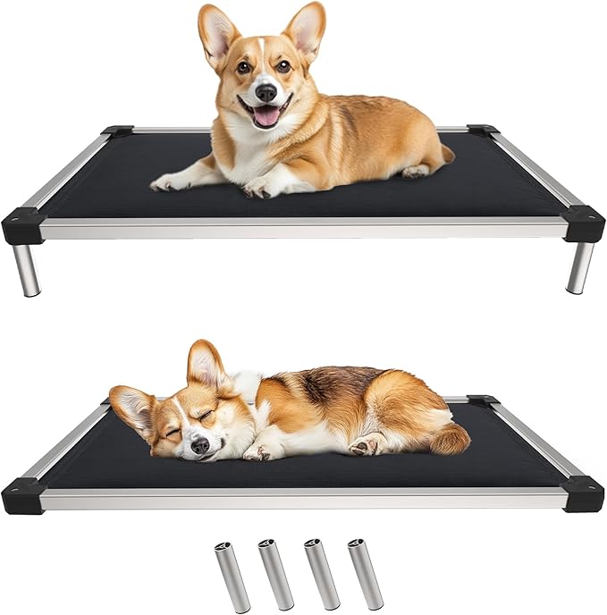 FXW TitanNest Chew-Proof Elevated Dog Bed, Raised Cot for Indoor/Outdoor/Camping Use, Durable & Washable Padded Pet Bed for Medium Dogs, 41.0" L x 27.0" W x 5.0" H, Black-PurrikoPets