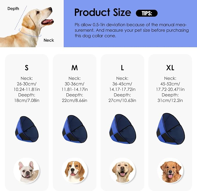 Dog Recovery Collar Cone for Medium Dogs, Adjustable Dog Cone Alternative After Surgery for Dogs to Stop Licking, Breathable Soft Cone for Medium Large Dogs, Blue M-PurrikoPets