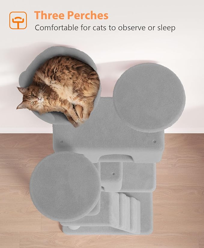 60'' Cat tree Tower for Indoor Cats Large Adult,Cute/Tall Modern Cat Tree for Big Cats 20 lbs,Plush Multi-Level Cat Condo with Scratching Posts,Dangling Ball for fun play(Light Gray, 60 inch)-PurrikoPets