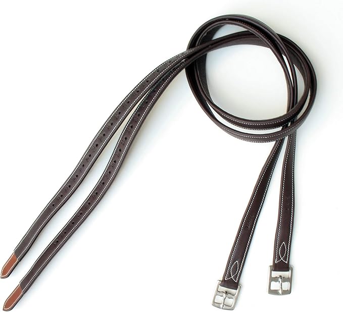 Exion FlexiStrong Stirrup Leathers for English Saddle | Ultra-Soft Cow Calfskin with Nylon Core | 1” Wide Stirrup Leathers for Daily Use | Sizes 48" to 62" | Black, Brown-PurrikoPets