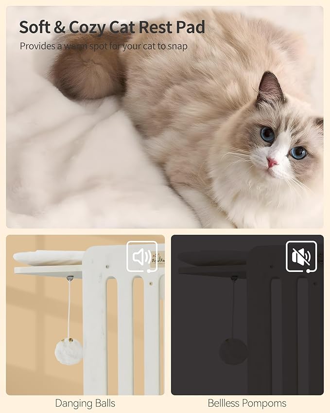 FourFurPets Modern Cat Tree, 58-Inch Cat Tower for Large Cats, Maine Coon Cat Tree with Scratching Board, Large Perch, Hammock and Removable Pads, White-PurrikoPets