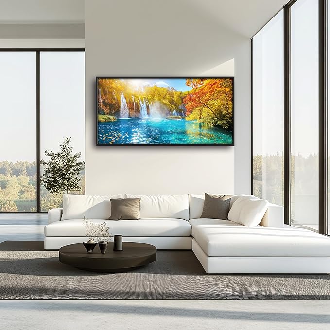 Extra Large Waterfall Lake Framed Wall Art for Living Room,Oversized Fall Autumn Tree Landscape Pictures Wall Decor,Nature Canvas Print Painting Modern Artwork Bedroom Office Bathroom 60L" x 30W"-PurrikoPets