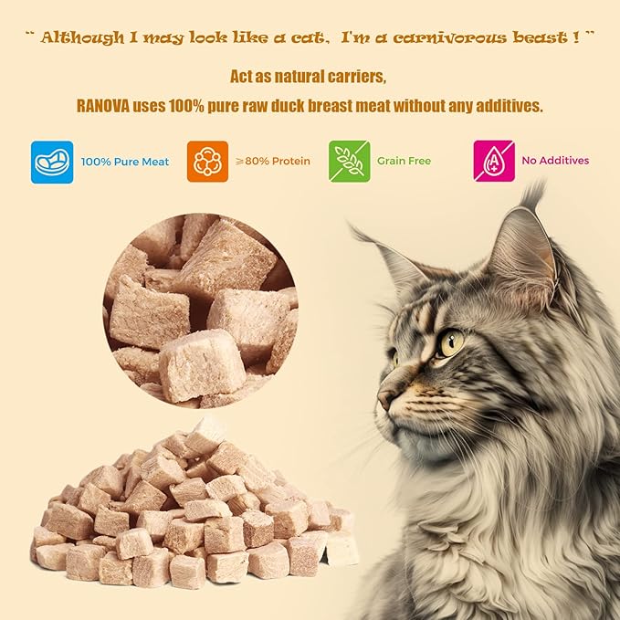 Freeze Dried Cat Treats - 100% Duck Breast Grain Free Raw - Natural Balance Limited Ingredient High Protein Cat Snack 115g/4.1oz - Picky Eater Challenger-PurrikoPets