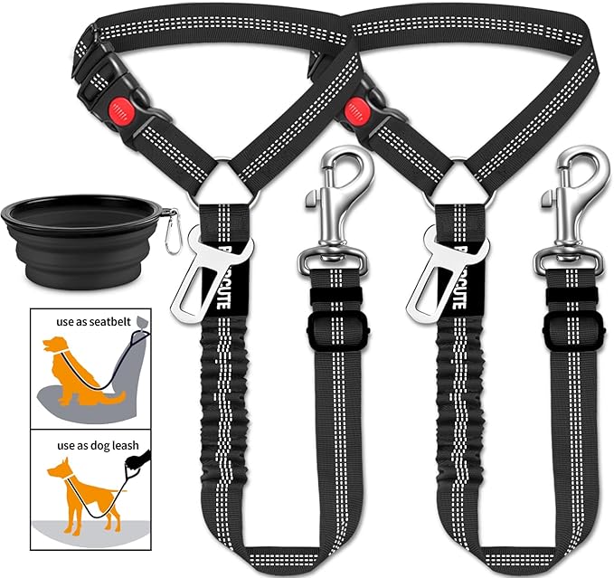 3 Piece Set Dog Seat Belt Retractable Dog Car Seatbelts Adjustable Pet Seat Belt for Vehicle Headrest Restraint Adjustable Heavy Duty & Elastic & Durable Car Harness for Dogs-PurrikoPets
