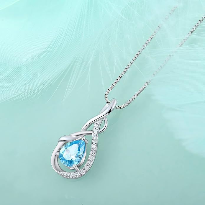 STARCHENIE Infinity Teardrop Pendant Necklace for Women 925 Sterling Silver Birthstone Jewelry