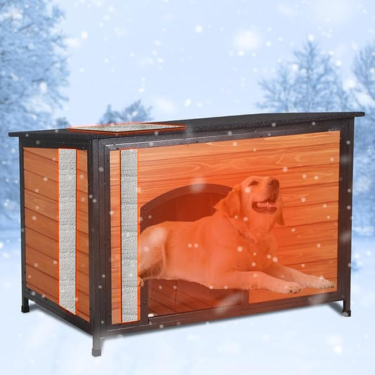 Dog House Outdoor Insulated 43.3" L Large Dog Kennel 6 Sides All-Round Foam Winter Weatherproof for Small Medium Large Dogs with Strong Metal Chew Proof Frame-PurrikoPets