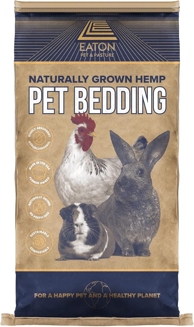 Eaton Pet and Pasture, Naturally Grown Hemp Pet Bedding for Chickens, Nesting Boxes, Rabbits, Hamsters, Small Pets, Highly Absorbent, Hypoallergenic, Eco-Friendly, Farmer Owned 28L-PurrikoPets