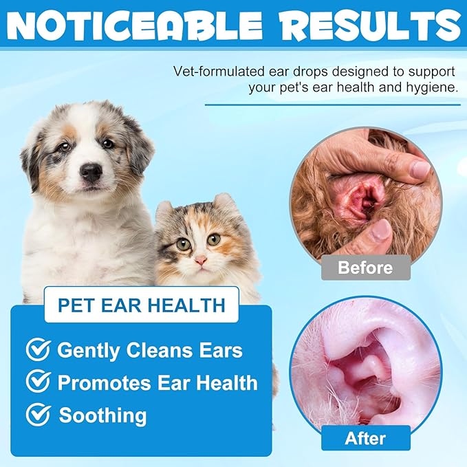 Dog Ear Infection Treatment, Cat & Dog Ear Cleaner for Itchy Relief, Antiseptic,Waxing,Cleansing, Ear Mite Treatment for Dog Cats, Yeast Ears Infection Treatment for Dogs, 2.02fl.oz-PurrikoPets