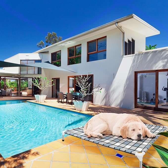 Elevated Outdoor Raised Dog Bed Outdoor Dogs Bed Lifted Pet Hammock Bed Dog Cot for Large Pet Taste Life, Start with A Pet Bed 39'' x 27'' x 6.5''-PurrikoPets