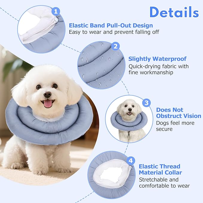 Dog Recovery Collar, Breathable Adjustable Soft Dog Cone, Waterproofing Cat Neck Cone, Pet Donut Collar After Surgery (Blue Gray, M)-PurrikoPets