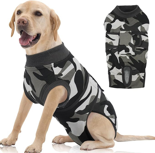 FUAMEY Dog Recovery Suit Male,Dogs Surgery Neuter Suits Puppy Spay Shirts for Female Protect Dog's Skin Anti Licking Abdominal Wounds Doggie Onesie Pet Bodysuit Alternative to Cone Grey Camouflage XL-PurrikoPets