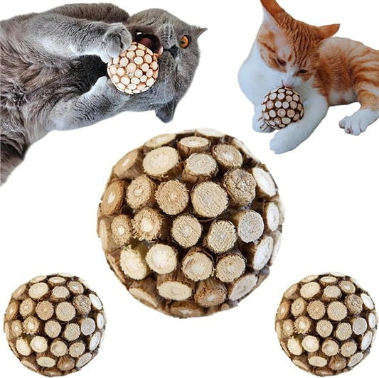 3PCS Cat Ball Toy,Silvervine Ball with Catnip Gall Fruit silvervine Sticks Powder Inside,Catnip Toys for Indoor Cats,Kitten Cleaning Teeth Cat Chew Toy-PurrikoPets