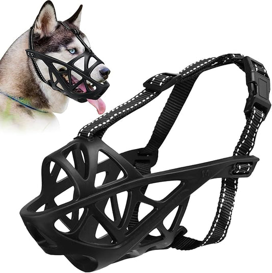 Dog Muzzle for Large Dogs, Breathable Basket Muzzles for Small, Medium and X-Large Aggressive Dog, Allows Panting Drinking, Suitable for Grooming Trimming Training (Black, L)-PurrikoPets