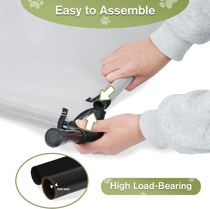 Elevated Dog Bed 42 Inch - Breathable Raised Pet Bed for Large Dogs, Waterproof Dog Cot Bed Easy to Assemble, Durable Portable Pet Cot with Non-Slip Feet, Grey-PurrikoPets