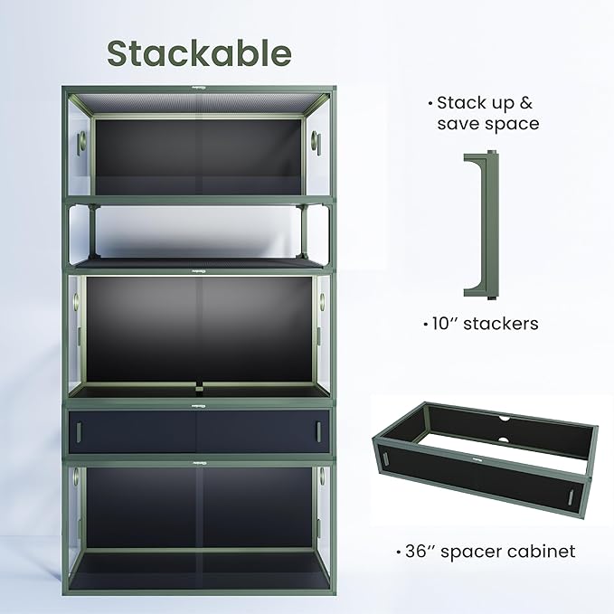 50 Gallon Bearded Dragon Tank, Reptile Enclosure for Easy Maintenance, Front Opening Reptile Tank with Top Screen Ventilation & Glass Sliding Door 36''x18''x18''-PurrikoPets