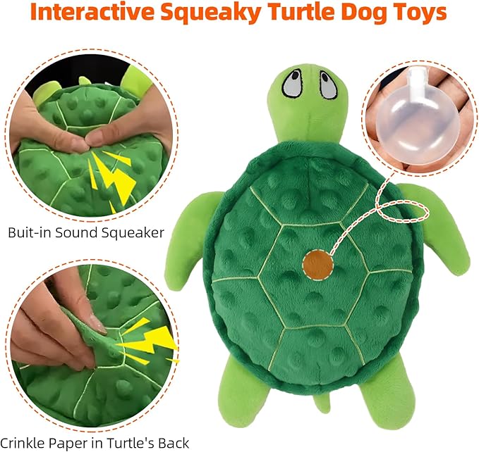 Adpartner Squeaky Toys for Dogs, 2 Pack Turtle Dog Toy Plush Crinkle Dog Toys to Keep Them Busy, Interactive Squeak Stuffed Pet Chew Toys for Small to Medium Dogs Teething Training Reduce Boredom-PurrikoPets