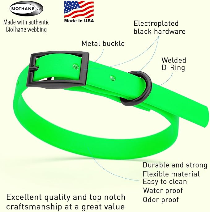 Dogline Biothane Waterproof Dog Collar Strong Coated Nylon Webbing with Black Hardware Odor- Proof for Easy Care Easy to Clean High Performance Fits Small Medium or Large Dogs, Tropical Green-PurrikoPets