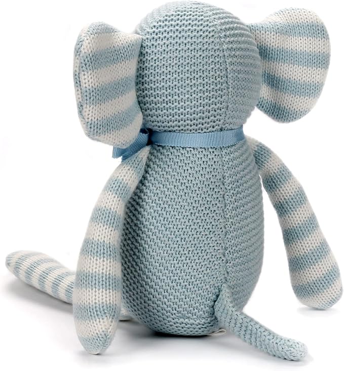 100% Organic Cotton Baby Elephant Stuffed Animal 7.1" | Blue Soft Toy for Newborn-PurrikoPets