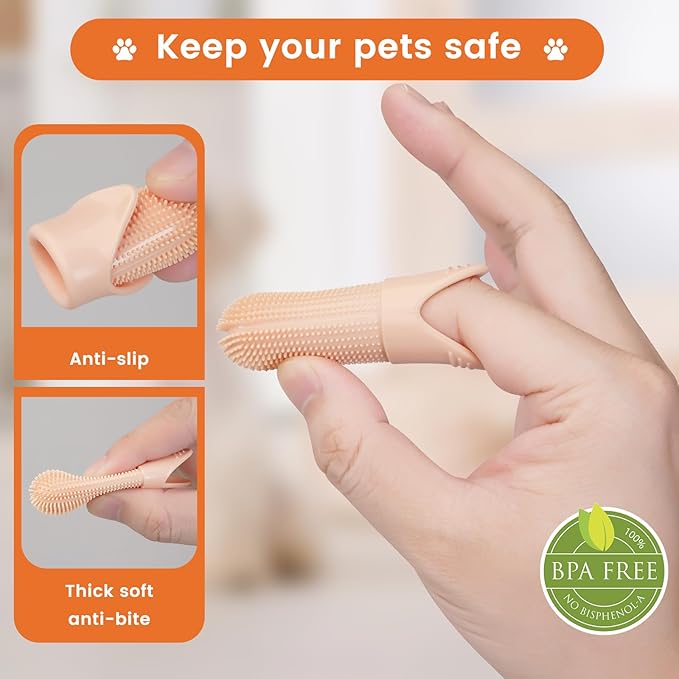 Duckart 6 Pack Dog Toothbrush, 360° Cleaning Finger Brush for Dogs Teeth, Food Grade Silicone Pet Toothbrush Fits Most Fingers-PurrikoPets