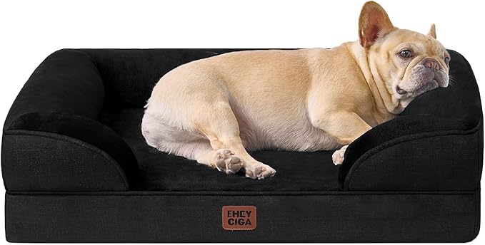EHEYCIGA Orthopedic Dog Bed for Medium Dogs, Waterproof Memory Foam Medium Dog Beds with Sides, Non-Slip Bottom and Egg-Crate Foam Pet Couch Bed with Washable Removable Cover, Black-PurrikoPets