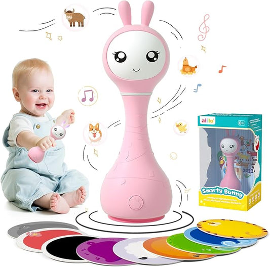 alilo Smarty Bunny Baby Rattle Musical Light Up Toys, Infants Newborns Baby Toys 0-3-6-12-18-24 Months,1 Year Old Boy Girl Gifts, 4 Music Modes and Color Recognition Function with 9 Color Card-PurrikoPets