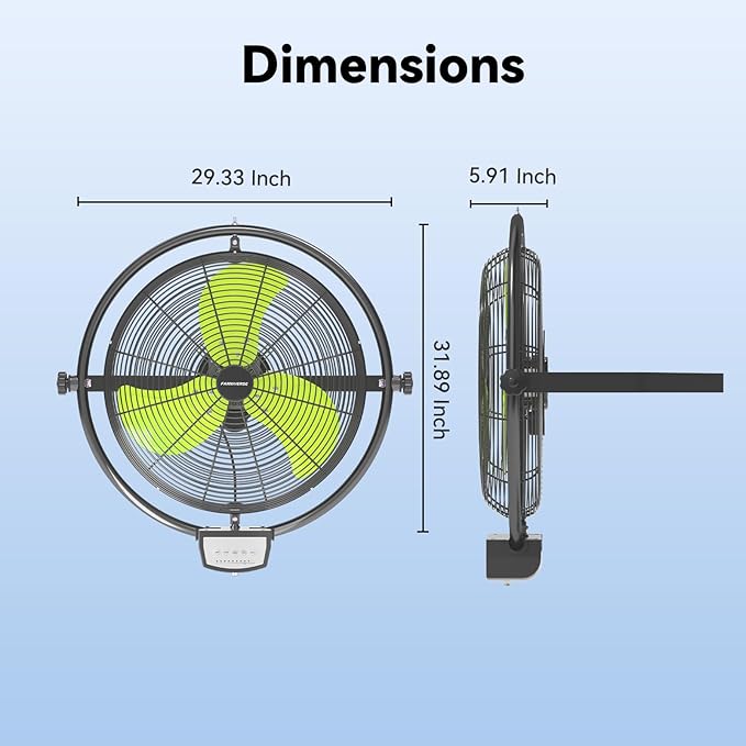20 Inch Wall Metal Fan Pro Series Remote Control, High Velocity Wall Mount Fans for Commercial, Residential, Warehouse, Covered Patio, Shop, Garage, Barn 3 Speed 5200 CFM UL Safety Listed-PurrikoPets