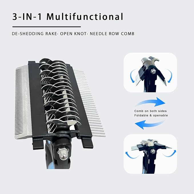 3-in-1 Pet Grooming Brush for Dogs & Cats – Double Sided Deshedding Tool with Stainless Steel Teeth, Detangler Comb & Undercoat Rake | Ergonomic Handle for Matted Fur Removal, Safe for Long/Short Hair-PurrikoPets