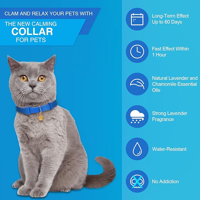 4 Pcs Cat Calming Collar Adjustable Lavender Scent Relaxing Cat Collar with 2 Pendant for Puppies Reduce Stress Aggression Anxious, up to 15 Inches(Blue)-PurrikoPets