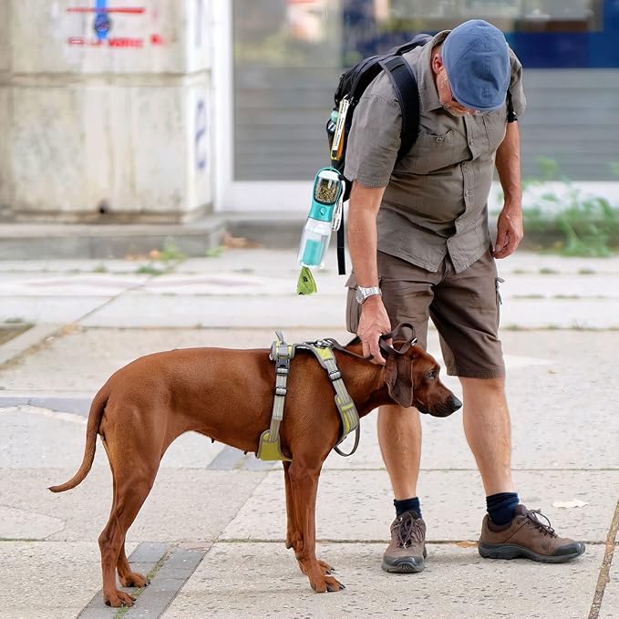 Dog Water Bottle with Food Container & Poop Bag Holder, Travel Water Bowl, Portable Pet Dispenser, Dog Stuff Accessories Items, Puppy Essentials Necessities for Yorkie Chihuahua Walking Hiking-PurrikoPets