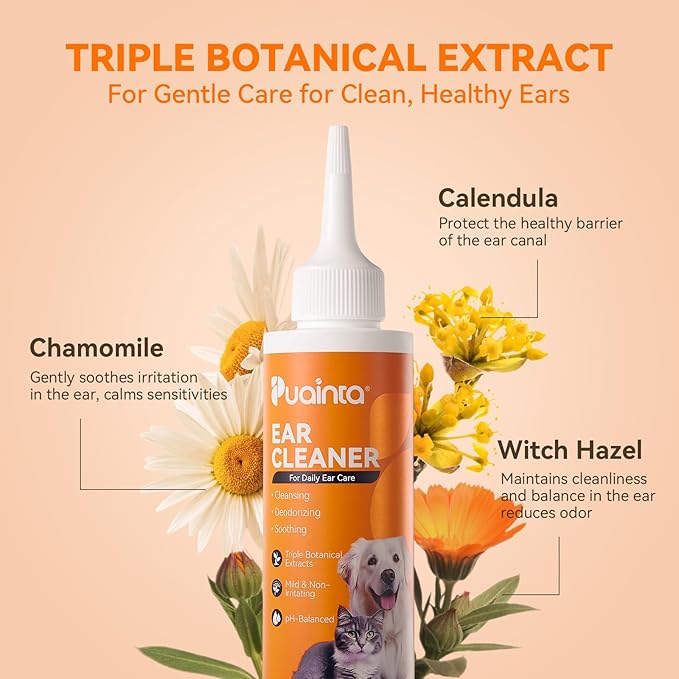 Ear Cleaner for Dog & Cats, Dog Ear Drop and Infection Treatment, Dog Ear Cleaning Solution- Cleaning,Soothing, and Deodorizing Itchy Ears - 8oz-PurrikoPets