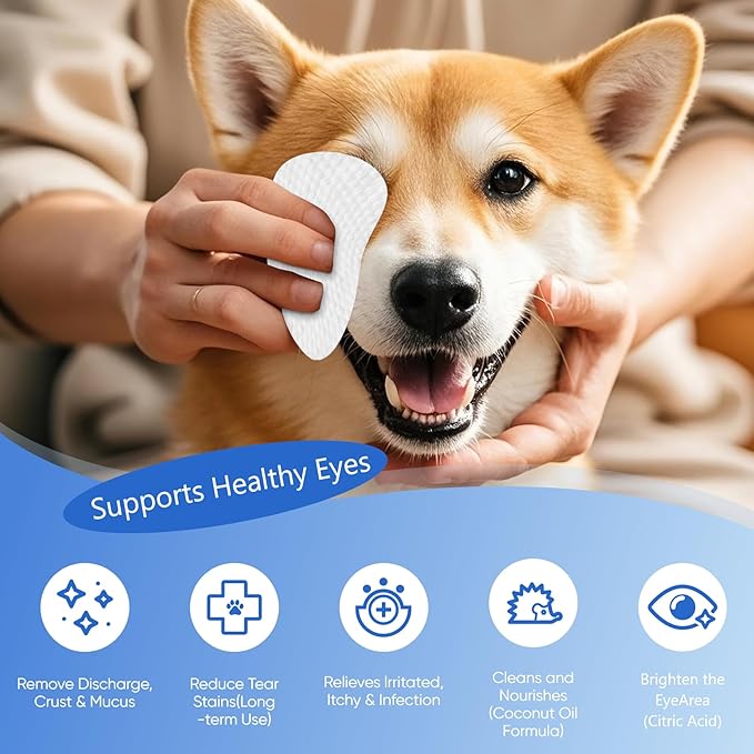 150Pcs Eyes Wipes for Dogs - Tear Stain Remover for Dogs - Dog Eye Cleaner, Eye Debris, Discharge, Mucus Secretions - Eye Wipes for Dogs & cat Eye Wipes - 3.2 inches-PurrikoPets