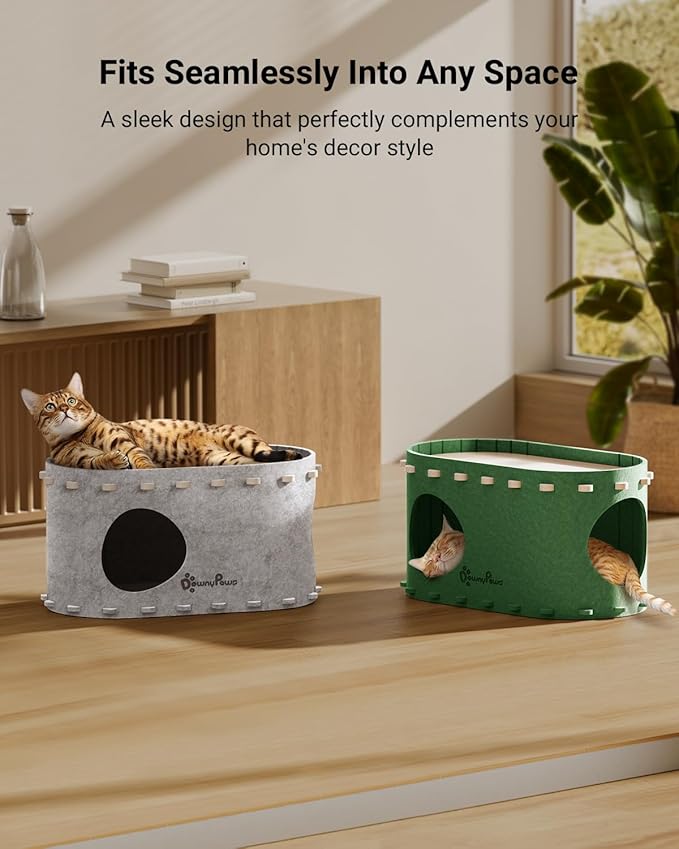 DownyPaws Cat House for Indoor Cats, Cat Bed Cave for Multiple & Large Cats Up to 22 Lbs, Scratch Resistant Peekaboo Cat Caves, Foldable Tunnel Enclosed Bed, PeekaPurr, Marble-PurrikoPets