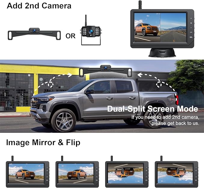 Fookoo HD 1080P 5-inch Wireless Backup Camera, 5" Split Screen Monitor Rear View Licence Plate Camera, DIY Guide Lines Wide Angle IP69 Waterproof Easy to Install for Car Pickup Van SUV - DW5CT-PurrikoPets