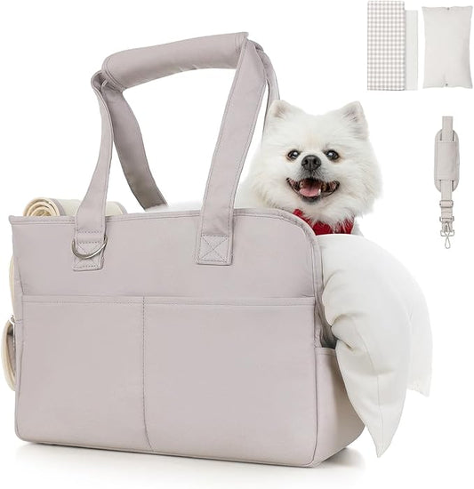 Dog Purse Carrier for Small Dogs, Soft Soft Sided Folding Dog Carriers for Small Dogs Medium Cats Puppies up to 15 Lbs, Washable Breathable Puppy Carrier for Outdoor Travel (Large Gray)-PurrikoPets