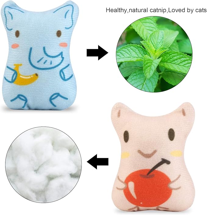 Dorakitten Catnip Toys for Indoor Cats - 5PCS Plush Cat Chew Toys Teething Interactive Catnip Filled Kitten Toy Soft Pet Toy-PurrikoPets