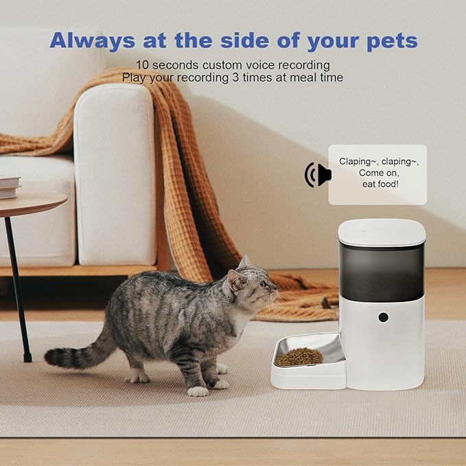 2.4G WiFi Automatic Cat Feeder, 4L Food Dispenser with 10s Voice Recorder, Pet Feeder up to 10 Meals per Day, Timed Cat Feeder with Dry Food Sealed Ring (White, 4L-WiFi)-PurrikoPets