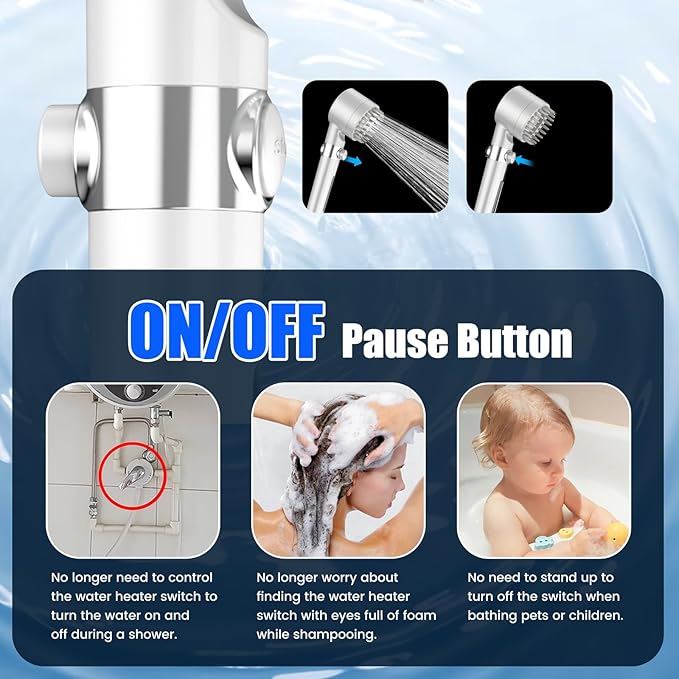 Filtered Shower Head with Handheld, High Pressure 3 Spray Mode Showerhead with 18 Stage Water Softener Filters for Hard Water - Handheld Shower Head-Remove Chlorine-White-PurrikoPets