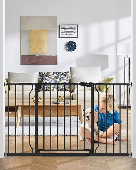 29"-51" Baby Gate for Stairs, Auto Close Stroller Friendly Dog Gate Indoor for Doorways, Pressure Mounted Baby Gate, Easy Walk Through Gate for Children & Pets, Black-PurrikoPets