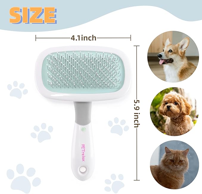 360°Rotating Dog and Cat Brush with Coated Tips and Soft Pins in 2 Length Gentle Slicker Brush for Small Dogs Puppies Yorkies Poodles Removes Loose Fur-PurrikoPets