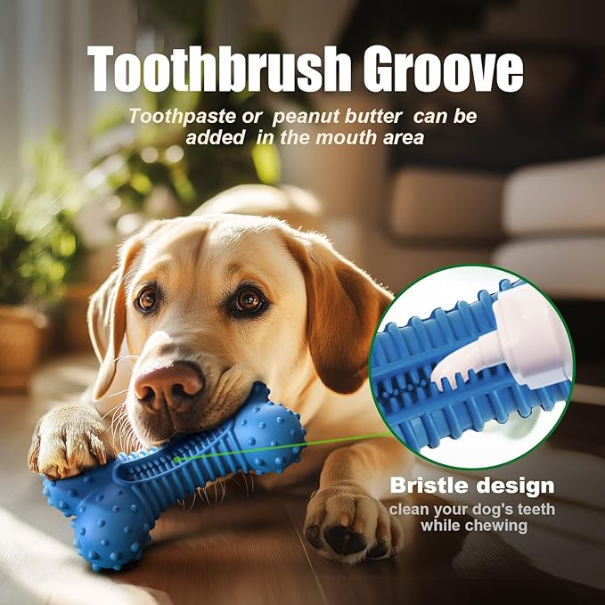 Dog Toys for Aggressive Chewers, Chew Toys for Medium Large Dogs, Durable Natural Rubber Toys with Bacon Flavor, Indestructible Dog Toy,Blue-PurrikoPets