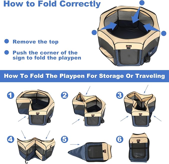 Aivituvin Dog Playpen Foldable Waterproof Pet Play Pens for Cat, Puppies, Rabbits, Chickens, Durable Portable Pet Tent for Travel Camping Indoor/Outdoor Blue XL-PurrikoPets