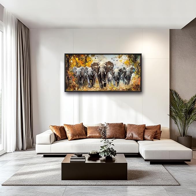 Extra Large Elephant Framed Wall Art for Living Room,Oversized Elephants Wild Animal Pictures Wall Decor,Forest Landscape Canvas Print Painting Modern Artwork Bedroom Office Bathroom 60L" x 30W"-PurrikoPets